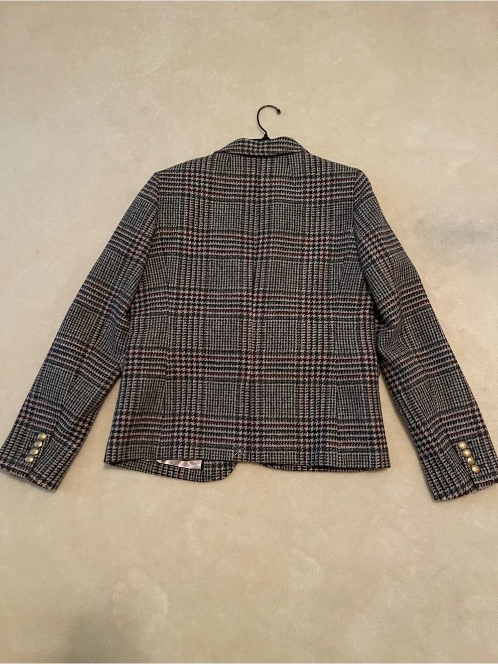 J. Crew Women's Glen Plaid Blazer in Black and White with Red Accents